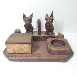 Scottie Dog Carved Wooden Desk Set Scotty Terrier Folk Art
